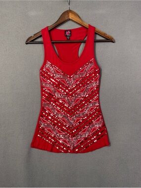 Y2K Bebe 2B Red Sequin Racerback Tank Top, XS